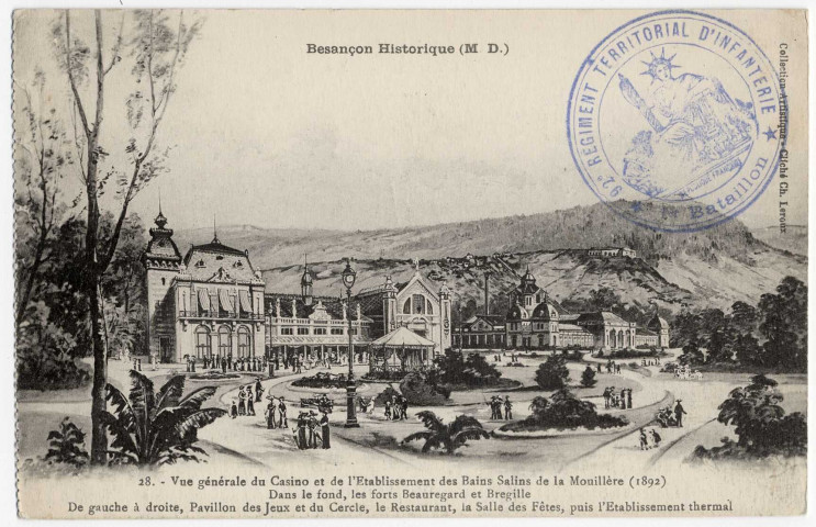 Besançon - Vue générale du Casino et de l'Etablissement des Bains Salins de la Mouillère (1892). [image fixe] , 1910/1930
