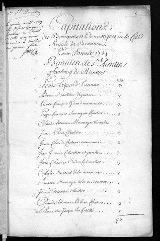 Registre de Capitation pour l'année 1739