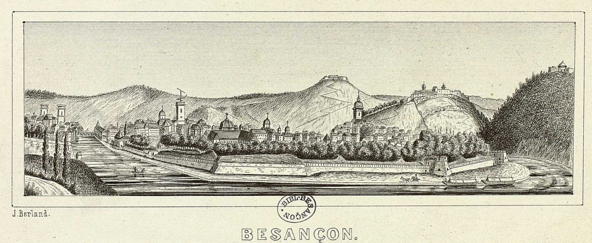 Besançon. [Vue prise depuis Canot] [dessin] / J. Berland , [S.l. : Besançon ?] : J. Berland, [post. 1800]