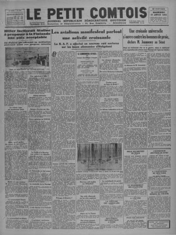 13/01/1940 - Le petit comtois [Texte imprimé] : journal républicain démocratique quotidien