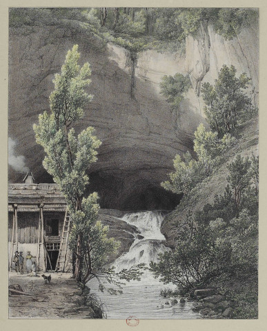 Grotte de la source du Léson [sic] [estampe] : Franche-Comté / Villeneuve, lith. de Engelmann , [Paris] : [s.n.], 1828
