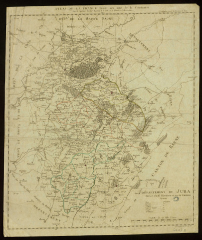 Département du jura divisé en 6 districts et en 62 cantons. 20 000 toises. [Document cartographique] , 1775/1800