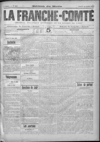 24/07/1893 - La Franche-Comté : journal politique de la région de l'Est