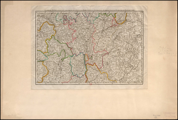 Quatrième feuille contenant une partie de l'Orléanais, Berry, Nivernois, Bourgonnois, Auvergne, Lyonnois, Bourgogne et Franche-Comté. [Document cartographique] , 1775/1800
