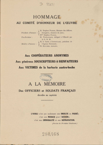 Livre d'or : cinquante mois d'efforts ininterrompus pour secourir les prisonniers français et venir en aide aux rapatriés prisonniers