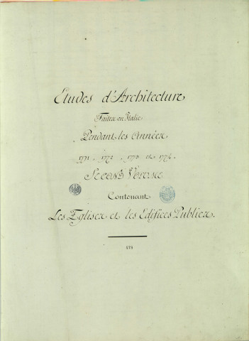 Etudes d'architecture / Pierre-Adrien Pâris. Tome II. 1ère partie, Eglises et édifices publics , [S.l.] : [P.-A. Pâris], [1700-1800]