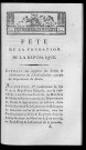 Fête de la fondation de la République. Extrait des registres des et arrêtés et délibérations de l'administration centrale du département du Doubs