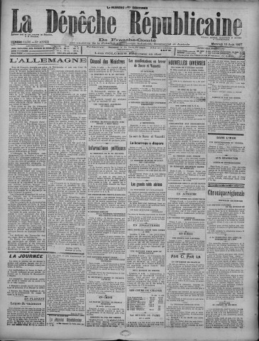 10/08/1927 - La Dépêche républicaine de Franche-Comté [Texte imprimé]