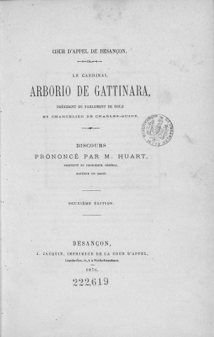 Le Cardinal Arborio de Gattinara, président du Parlement de Dole et chancelier de Charles Quint /