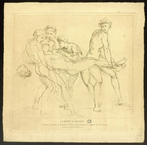 La mort d'Adonis [image fixe] / D'après le dessein de Raphaël d'Urbin, qui est dans le cabinet de Mr. Crozat ; gravé par Mr le Comte de C , 1712/1765