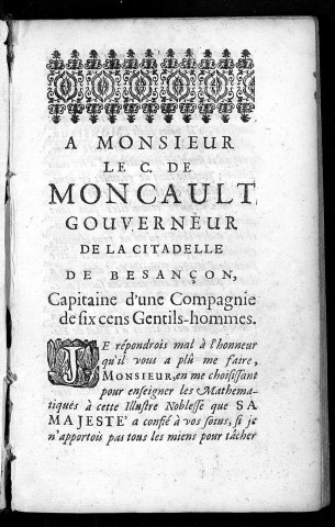 Abrégé de l'arithmétique cavalière composé en faveur de la compagnie des gentilshommes de la citadelle de Besançon par Léon May