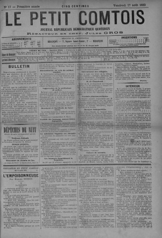 17/08/1883 - Le petit comtois [Texte imprimé] : journal républicain démocratique quotidien