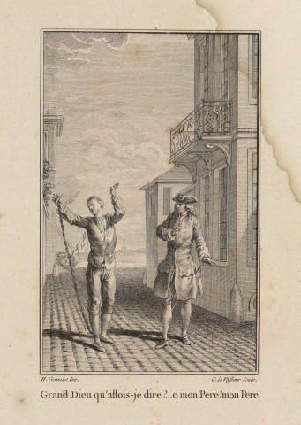 [Gravure pour l'acte IV scène 6 de "L'Honnête criminel" de Fenouillot de Falbaire] [estampe] / H. Gravelot inv. C. le Vasseur sculp. , [Paris : s.n., circa 1780]