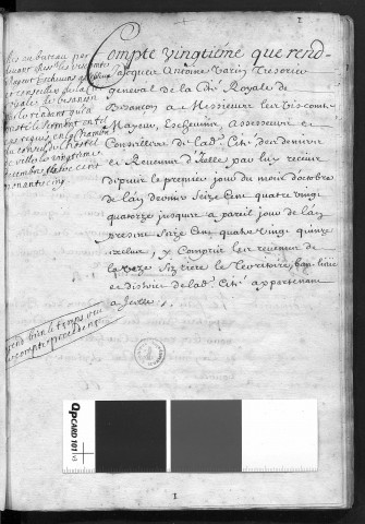 Comptes de la Ville de Besançon, recettes et dépenses, Compte de Jacques Antoine Varin (1er octobre 1694 - 30 septembre 1695