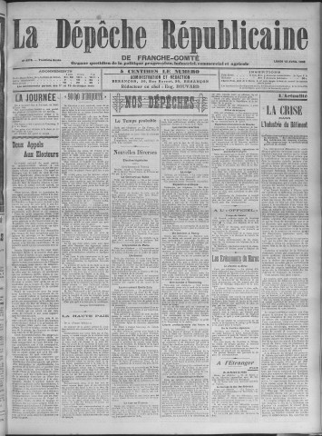 13/04/1908 - La Dépêche républicaine de Franche-Comté [Texte imprimé]