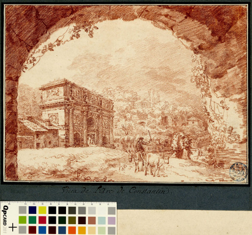 Vue de l'arc de Constantin à Rome, à travers une arcade du Colisée / Pierre-Adrien Pâris , [S.l.] : [P.-A. Pâris], [1772-1774]