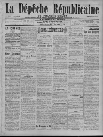 09/08/1907 - La Dépêche républicaine de Franche-Comté [Texte imprimé]