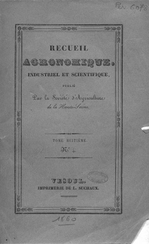 01/01/1860 - Recueil agronomique, industriel et scientifique [Texte imprimé]