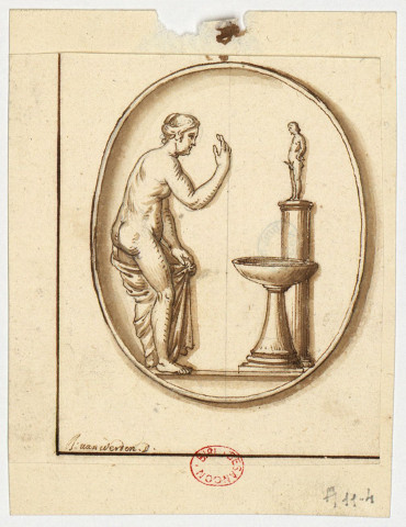 Camée antique, à sujet priapique : une femme salue un Priape sur une colonne [Image fixe] / J. uan werden .f. , [S.l.] : [s.n.], [circa 1650]