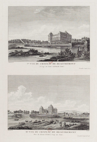 IIe vue du château de Beaufremont [estampe] : : prise du chemin du Pont à Scey sur Saône / Lallemand del., Née dir. , [S.l.] : [s.n.], [1700-1799] Franche-Comté n° 28