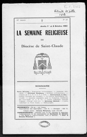 01/10/1953 - La Semaine religieuse du diocèse de Saint-Claude [Texte imprimé]