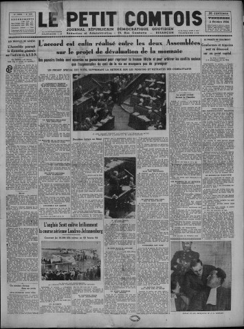 02/10/1936 - Le petit comtois [Texte imprimé] : journal républicain démocratique quotidien