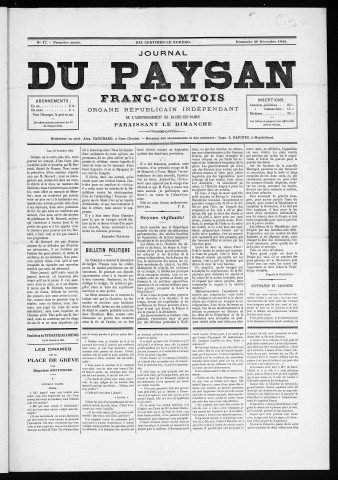 28/12/1884 - Le Paysan franc-comtois : 1884-1887