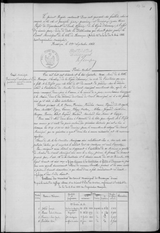 Registre des délibérations du Conseil municipal, avec table alphabétique, du 3 septembre 1860 au 15 mars 1864