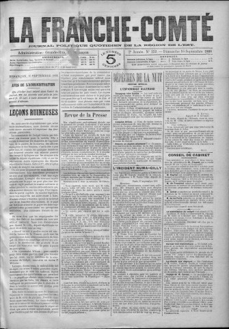 16/09/1888 - La Franche-Comté : journal politique de la région de l'Est