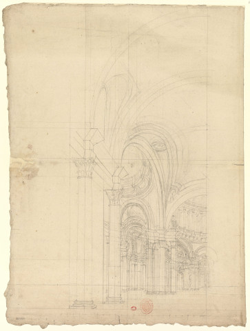 Versailles [Dessin] : Théâtres : décoration d'un temple de jérusalem pour "Athalie" au grand théâtre de Versailles , 1750/1799