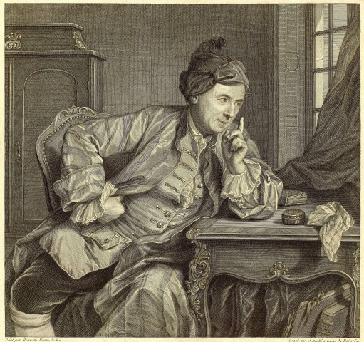 [Portrait de Jean-Vincent de Gauffécourt avec bonnet assis devant le livre "L'art d'aimer"] [estampe] / Peint par Nonnotte peintre du Roi ; Gravé par J. Daullé graveur du Roi 1754 , 1754