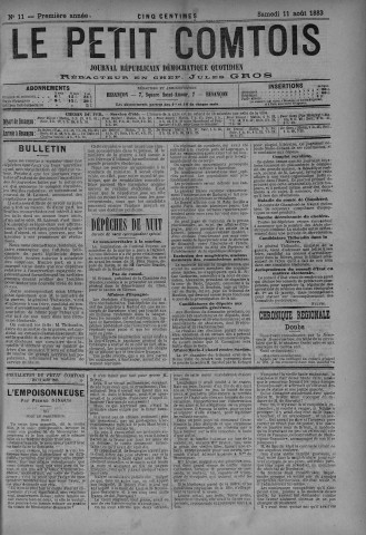 11/08/1883 - Le petit comtois [Texte imprimé] : journal républicain démocratique quotidien