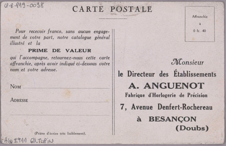Manufacture d'Horlogerie (ancien Etabl. Benoit) A. Anguenot, Besançon [image fixe] , 1904/1930