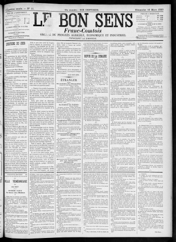 16/03/1890 - Organe du progrès agricole, économique et industriel, paraissant le dimanche [Texte imprimé] / . I