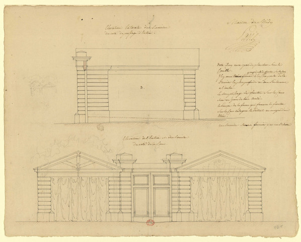 Hôtels Tassin de Villiers et Tassin de Moncourt, à Orléans. Deux élévations de portes d'entrée / Pierre-Adrien Pâris , [S.l.] : [P.-A. Pâris], [1791]