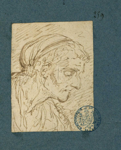 Tête de vieille femme avec bonnet tuyauté , [S.l.] : [s.n.], [1700-1800]