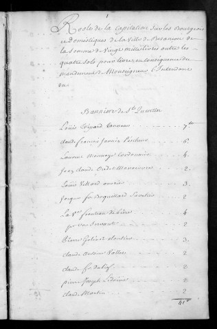 Registre de Capitation pour l'année 1755