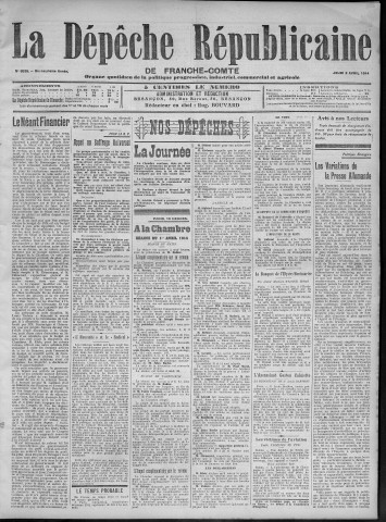 02/04/1914 - La Dépêche républicaine de Franche-Comté [Texte imprimé]