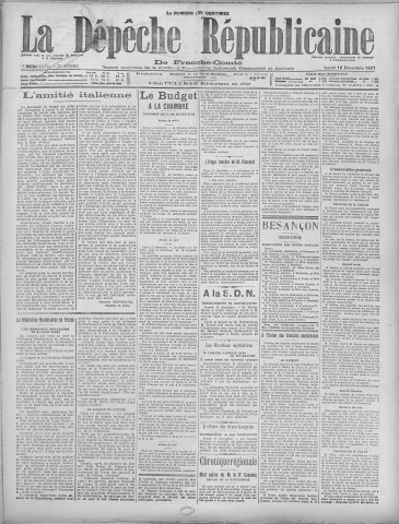12/12/1927 - La Dépêche républicaine de Franche-Comté [Texte imprimé]