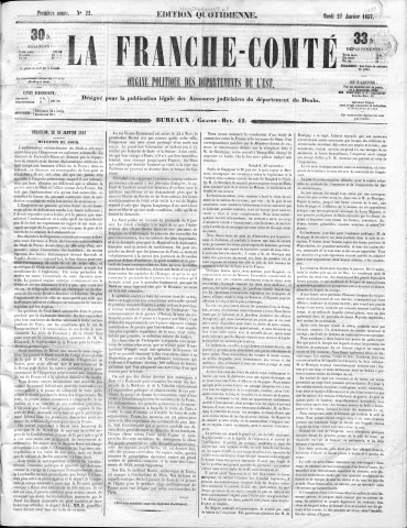 27/01/1857 - La Franche-Comté : organe politique des départements de l'Est