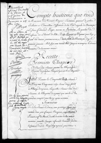 Comptes de la Ville de Besançon, recettes et dépenses, Compte de Ferdinand Pagot (1738)