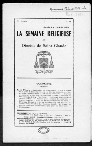 06/08/1953 - La Semaine religieuse du diocèse de Saint-Claude [Texte imprimé]