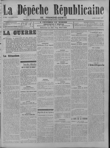 31/08/1914 - La Dépêche républicaine de Franche-Comté [Texte imprimé]