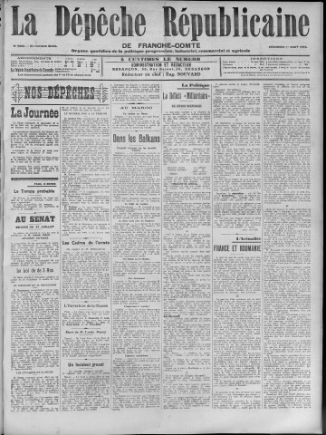 01/08/1913 - La Dépêche républicaine de Franche-Comté [Texte imprimé]