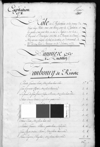 Registre de Capitation pour l'année 1778