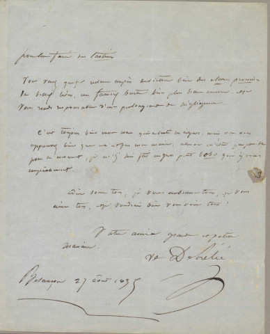 Ms Z 701 - Marianne Delélée. Lettre à Victor Hugo. Besançon, 27 août 1835