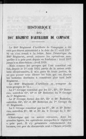 Historique du 204e Régiment d'artillerie de campagne [texte imprimé] /