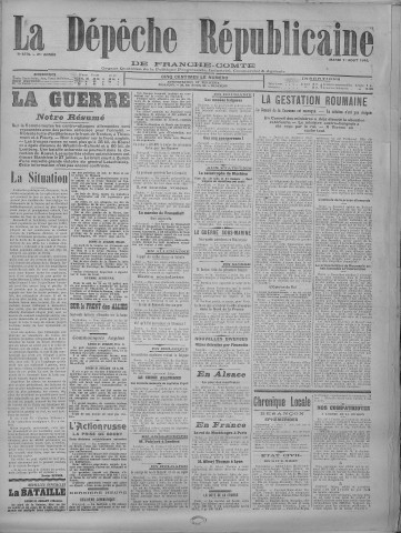 01/08/1916 - La Dépêche républicaine de Franche-Comté [Texte imprimé]