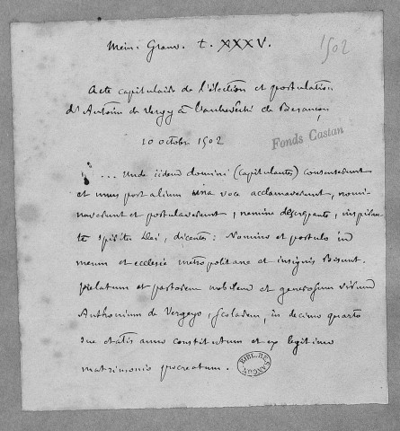 Ms 1816 - Notes sur l'histoire de Besançon. Les Temps modernes. (XVIe-XIXe siècle). Notes d'Auguste Castan (1833-1892)