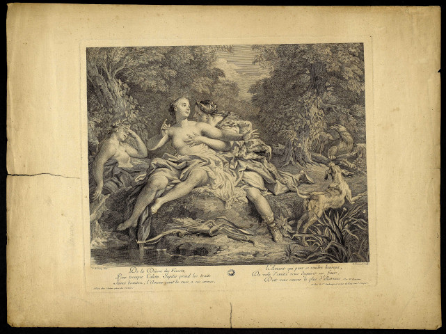 [Jupiter et Callisto] [image fixe] / J. de Troy Pinx ; E. Fessard Sculps : , A Paris chez l'auteur place des Victoires et chez le Sr. Duchange graveur du Roy rue S. Jacques, 1682/1757